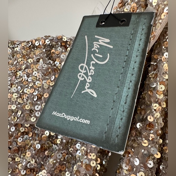 Mac Duggal | 5449 Sequined One Shoulder Evening Gown Simmering Gold Size 8 NWT - Picture 10 of 13